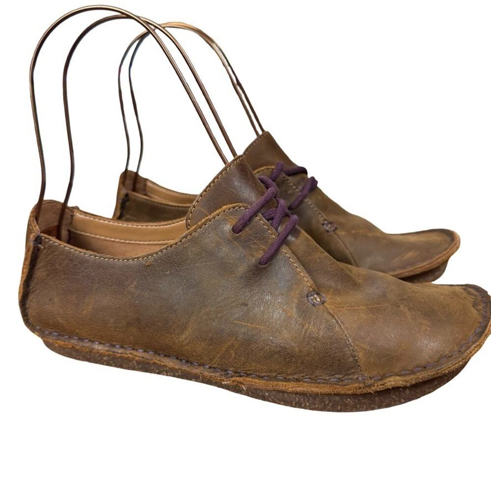Clarks Unstructured Janey Mae Brown Leather Lace Up Oxford Shoes Comfort sz 8.5